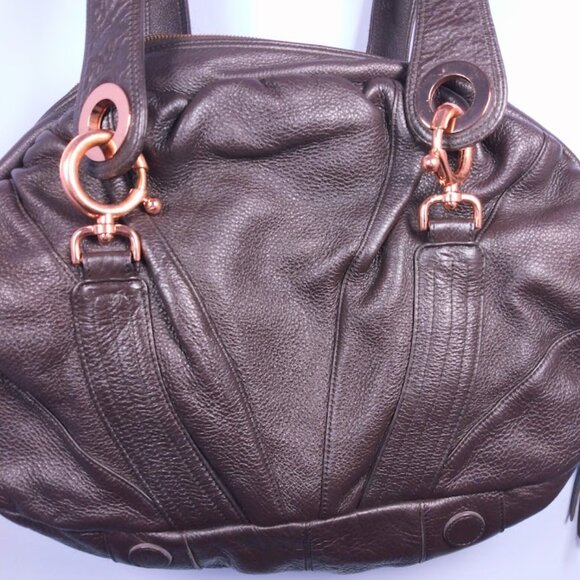 Goldenbleu Jordan Pebbled Leather Handbag Brown Rose Gold Hardware Large - Picture 4 of 16